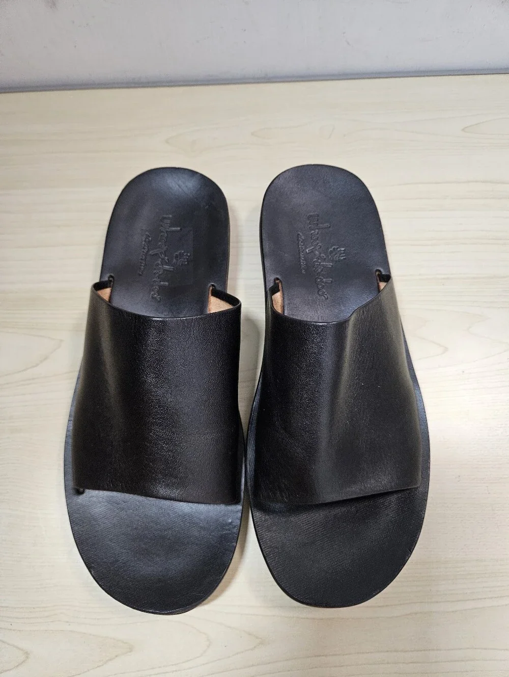 whoop-de-doo Italian Leather Shower Sandals Open Toe Black 19447175 Japan Men 40